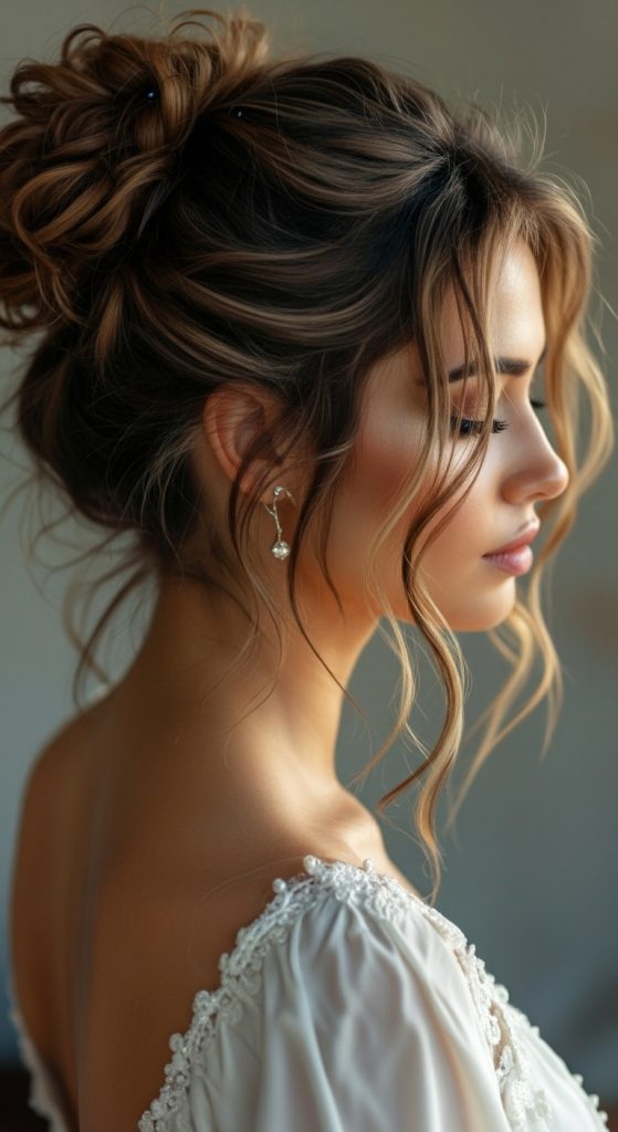 Abiye Dağınık Topuz Saç Modeli