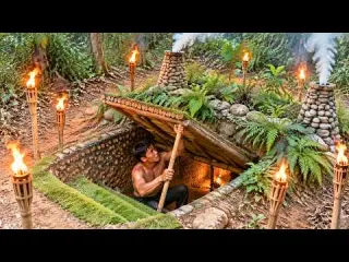 Wild Man Built a Hidden Underground Shelter with Stone