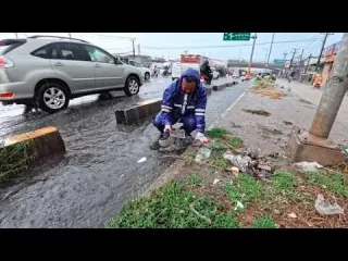 Remove trash blocking street drains to prevent flooding and