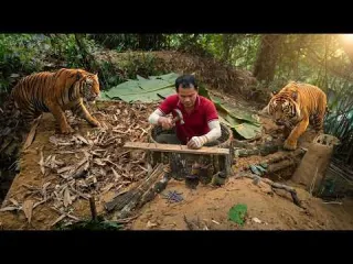 Timelapse Building a Dugout Shelter to Survive Wild Animal