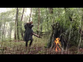 building a warm and cozy NEST in a Rainy Foggy Forest