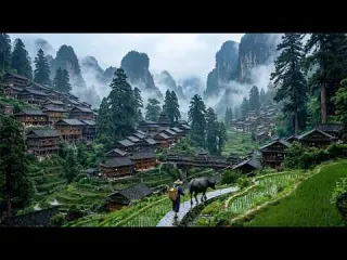 中国贵州大山深处美如仙境的村庄 夏日的清凉世界 K