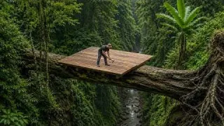 Building an Amazing Shelter Cabin on a Giant Fallen Tree