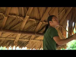 build a wooden house with her husband and children survival