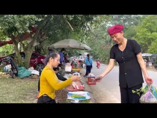 harvesting loofahs and squashes from the forest to sell at