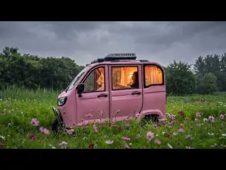 Cozy Rain Sounds in a Tricycle Beside a Flower Field Asmr