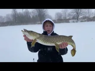 Farm Pond Ice Fishing for Pike with Tip Ups