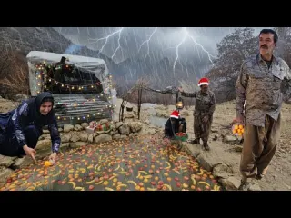 Christmas celebration in a storm and the sky roars over