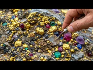 Mining gold and gemstone at riverside