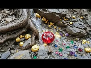 Amazing gold finding A man sigh the gold at mountain