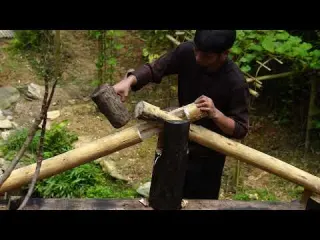 Finishing the Bushcraft House Frame by the Waterfall Off