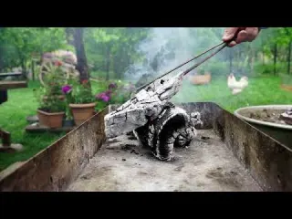 A Whole BBQ Chicken On Iron Pipes Cooking For The First Time