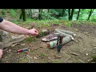 Bushcraft Trip Tarp Camping in Rainy Night Veal steak