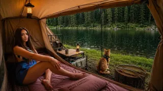 SOLO Camping in HEAVY RAIN at Remote Lake