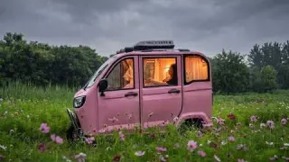 Cozy Rain Sounds in a Tricycle Beside a Flower Field Asmr