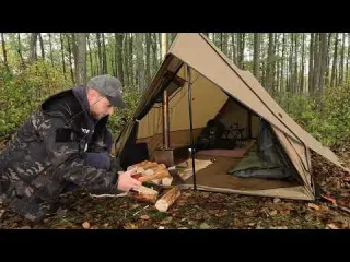 Camping and Fishing in Torrential Rain by a Wild Lake with