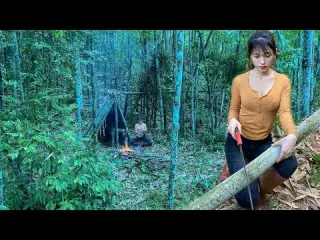 Complete the bamboo shelter alone make bird trap bushcraft