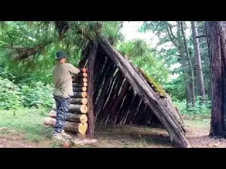 7 days of time to build a wooden hut Wooden shelter Wooden