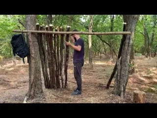 Building of New Bushcraft Location Forest Shelter