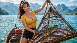 Hoang Thi Luyen Uses Primitive Bamboo Trap and Catches a