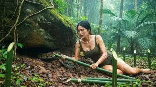 days solo camping Build shelter in the jungle Survival