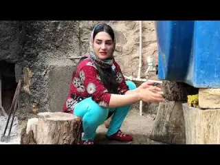 Village Lifestyle Iran Make Traditional Butter with Goat