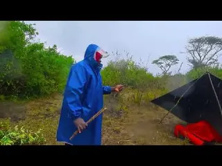 Heavy Rain Camping in a 30 Luxury Tarp Alone in the African