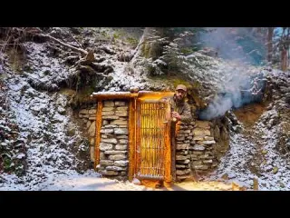 Stone Bunker Under a Tree Root Fire Heated Bed Bushcraft