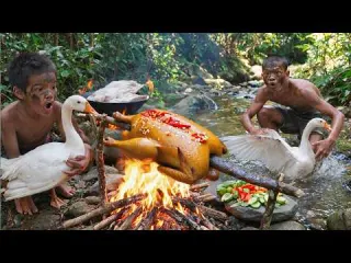 Wilderness Cooking Geese Food In Jungle