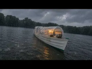 HOT BOAT CAMPING IN HEAVY RAIN ALL DAY NON STOP WITH MY