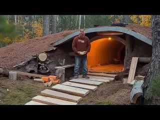 Man Builds 2 Room Log CABIN Underground Start to Finish by