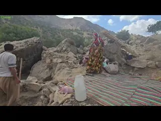 Nomadic Family Builds a Shelter Inside a Rocky Cave Zagros