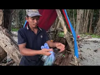 SOLO SURVIVAL CAMPING ON THE BEACH WITH MY DOG DIY SHELTER