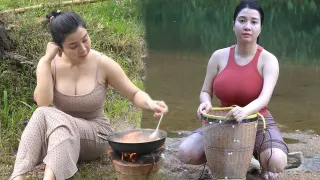 Casting the Net and Catching a Wild Fish for a Rustic Meal