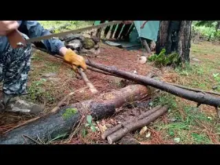 Building a cozy little shelter under the tree Rainy weather