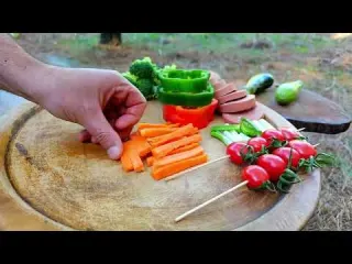 Cooking in nature with vegetables Vegetable food in the