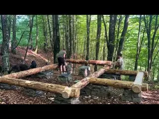 Two Men Build BIG LOG HOUSE in the Forest Start to Finish