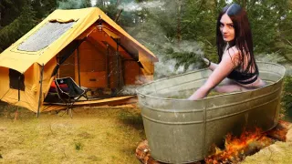 Solo in Hot bath with New inflatable Tent overnight Cozy
