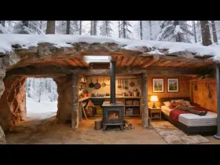 Man Builds 2 Room Underground Log Cabin in the Forest Start