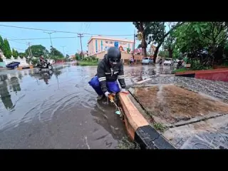 The street drains were clogged with debris collecting