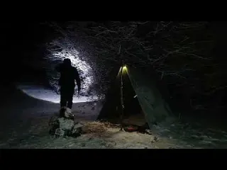 Surviving Snow and Night Blizzard Camping with a Tarp at