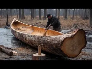 Men Turns Massive Log into Amazing CANOE Start to Finish