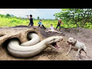 Brave Hunters Use a Pitbull to Dig Out and Capture a