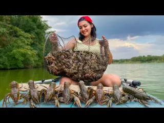 Abundance of Crayfish in the River Caught and Cooked in