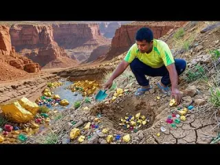 Oh my god digging gold nugget and gemstones at mountain