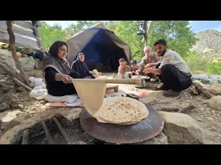 Iran Nomadic Life Baking Bread and Meat in the Lush Spring