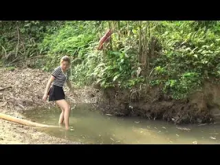 Fishing video Beautiful girl is a fisherman Using a water