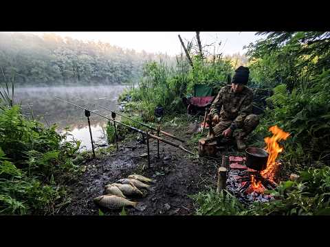 Wild fishing with overnight stay: fog over the water, a