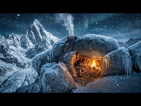 Solo Bushcraft :Winter Stone Shelter Build