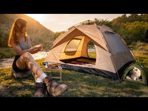 24 Hours Camping Alone at the River with My Cat (No One